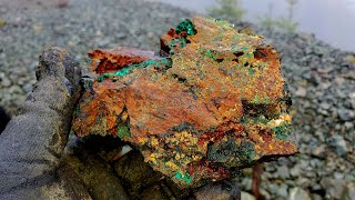 Chalcopyrite Bornite amp Abundant Malachite In This Outcrop [upl. by Attesoj629]