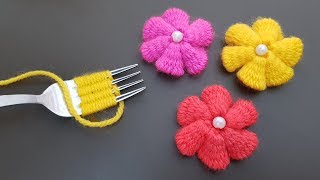 Hand Embroidery Amazing Trick Easy Flower Embroidery Trick with Fork Sewing Hack [upl. by Marilla95]