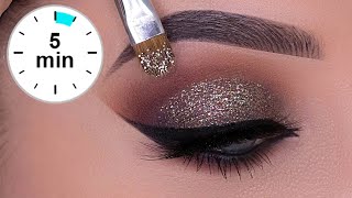 5 MINUTE New Years Eve Glitter Smokey Eyes Tutorial [upl. by Leunamnauj975]