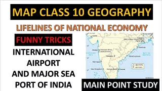 INTERNATIONAL AIRPORTS AND MAJOR SEA PORTS INDIAN MAP CLASS 10 GEOGRAPHY Mainpointstudy [upl. by Jemima]