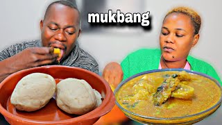 African Food Mukbang Banku With Delicious Okro Soup Mukbang [upl. by Musa]