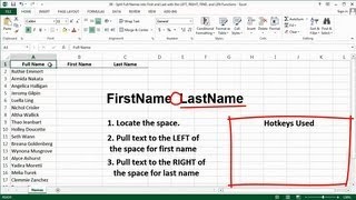 Excel  Split Full Names into First and Last with the LEFT RIGHT FIND and LEN Functions [upl. by Nytsirt]