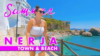 Nerja town amp beach walk  Summer 2023  Spain 4K immersive virtual tour [upl. by Tristram]