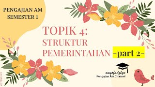 PENGAJIAN AM SEMESTER 1 TOPIK 4  STRUKTUR PEMERINTAHAN part 2 [upl. by Ykcim]