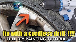 How to fix any kerb damage on any wheel rim with a cordless drill amp how to paint it after [upl. by Ennoval]