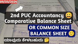 2nd PUC Accountancy 😀 Prepare Comparative Balance sheet 12 problem solution 2024 Exam [upl. by Ilaire]