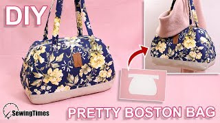 DIY PRETTY BOSTON BAG  large capacity handbag tutorial amp pattern sewingtimes [upl. by Carli821]