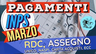 PAGAMENTI MARZO❗️TUTTE LE DATE 👉 CARTA ACQUISTI RDC PDC ASSEGNO UNICO NASPI PENSIONI ECC [upl. by Aicenav]