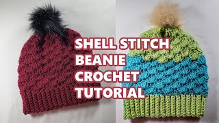 HOWTO MAKE SHELL STITCH BEANIE CROCHET TUTORIAL ADULT AND CHILD SIZE beginnerfriendly [upl. by Det]