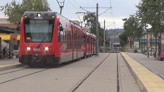 San Diego Trolley Action In Various Places Front View Of Cab Included [upl. by Prochora]