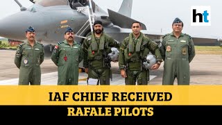 Watch how IAF chief greeted Rafale pilots at Ambala base jet induction in Aug [upl. by Oigufer579]