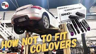 BUDGET MK1 AUDI TT QUATTRO TRACK CAR GETS COILOVERS  STANCED [upl. by Antsirhc]