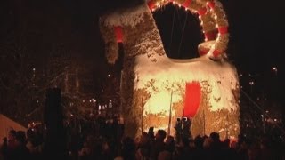 Giant straw Christmas goat in Sweden is burnt downonce again [upl. by Euqina]