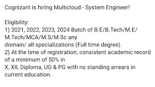 Cognizant Hiring Multicloud  System Engineer 20212024 Batch [upl. by Yor481]