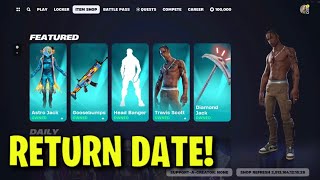 TRAVIS SCOTT SKIN RETURN DATE in FORTNITE ITEM SHOP Travis Scott Skin Returning [upl. by Amand]