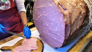 Italy Street Food Cutting Giant Mortadella the Biggest in the World [upl. by Meesaw]