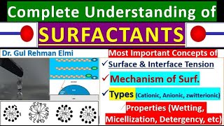 SURFACTANTS Structure and Mechanism  Types and Properties of Surfactants Surfaceinterface Tension [upl. by Akin]