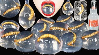 ASMR CLEAR FOOD REAL WORM EDIBLE WATER BOTTLE DRINKING SOUNDS GIANT POPPING BOBA EATING SOUNDS [upl. by Nannek552]