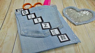 Basteln einfaches Notizbuch mit Jeans verschönern  Notizbuch DIY [upl. by Foskett956]