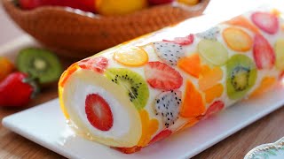 아름다운 과일 젤리 롤케이크  Beautiful Fruit Jelly Roll cake 🍓🥝🍊🍋🥭🍇  컵 계량 [upl. by Riek]