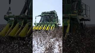 John Deere cotton picker picking cotton in the snowautomobile cottonindustry farming agriculture [upl. by Nelyak]