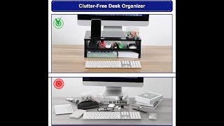 Monitor Stand Monitor Riser Wood 2 Tiers Desk Organizer Stand with Cellphone Holder Laptop Printer [upl. by Assen]