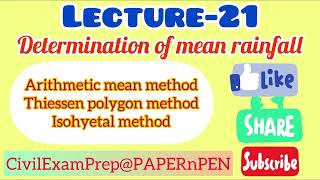 Lecture21 Mean rainfall Arithmetic mean method Thiessen polygon method Isohyetal method [upl. by Myrilla]