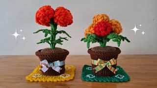 Flores de Cempasúchil en Maceta tejidas en CROCHET para tu altar [upl. by Iamhaj794]