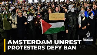 Amsterdam violence aftermath ProPalestinian protesters defy demonstration ban [upl. by Wawro903]