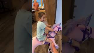 CUTE Baby Girl RIDES on Her NEW PONY Hoverboard Fun Ride on Interactive Toy Pony shorts pony [upl. by Arrik]