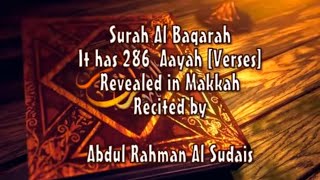 SURAH AL BAQARAH FULL by sheikh Sudais [upl. by Fredek]