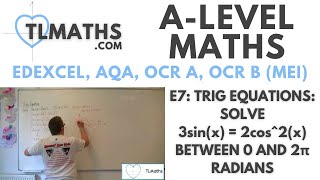 ALevel Maths E742 Trig Equations Solve 3sinx  2cos2x between 0 and 2π radians [upl. by Tilford728]