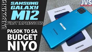 Samsung Galaxy M12 Unboxing and First Impressions  Filipino  Exynos 850  4GB 64GB [upl. by Enaed160]