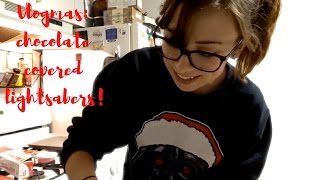 Vlogmas  Making chocolate covered LIGHTSABERS pretzels [upl. by Lawley389]