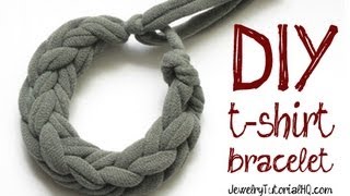 DIY Jersey Knit TShirt Bracelet Tutorial  Finger Knitting [upl. by Ewald]