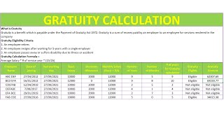 Calculate Gratuity in excel Employee eligible under Gratuity act 1972Gratuity calculation in excel [upl. by Llebpmac985]