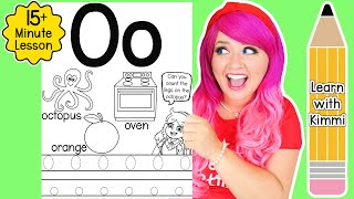 Letter O Color amp Trace Worksheet Lesson and Tutorial  Learn with Kimmi The Clown ABC Coloring Book [upl. by Dulci]