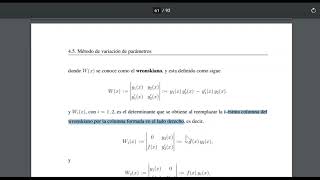 Teoria Metodo de variacion parametros para ecuaciones diferenciales wronskiano [upl. by Yennej635]