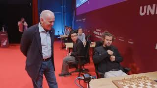 Magnus is late again and Garry Kasparov plays his first move [upl. by Sonnnie]