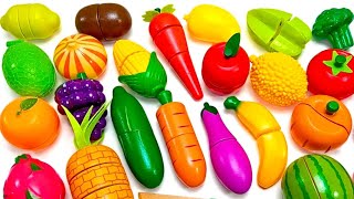 ASMR 木のおままごとセットと本物の野菜と果物を切る！おもちゃでリアルなやさいの名前をおぼえよう [upl. by Teyugn]