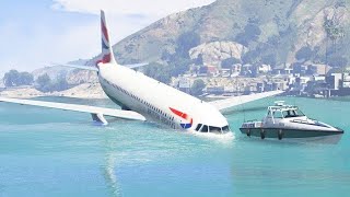 Qatar Airways Flight Take Down Landing Under Water Due to Engine Failures  GTA 5 [upl. by Siuqaj]