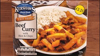 Kershaws CHIP SHOP BEEF CURRY WITH RICE amp CHIPS  £225  460G  Ready Meal Review [upl. by Marleah805]