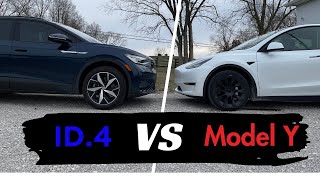 2024 Volkswagen ID4 vs 2023 Tesla Model Y Comparison Test [upl. by Enilemme855]