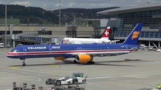 Icelandair Boeing 757300 TFISX departure at Zurich Airport  100 Years Independence [upl. by Berriman]