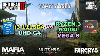 Ryzen 3 5300U Vega 6 vs i3 1115G4 Intel UHD Graphics G4 Gaming Test  2021 [upl. by Cordula277]