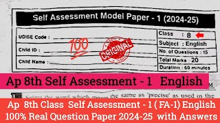 Ap 8th class Fa1 English question paper 2024 with answersAp 8th self assessment 1 English paper [upl. by Meit]