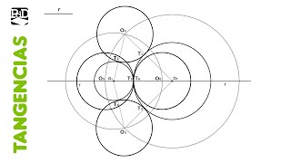 Circunferencias Tangentes a otras 2 Circunferencias tangentes entre sí dado en radio  Tangencias [upl. by Cassiani]
