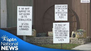 Day school survivor says Winnipeg signs should come down  APTN News [upl. by Nnairam]