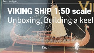 VIKING SHIPDrakkar 150 scaleAMATI Day 1  Unboxing and Building a keel [upl. by Madian]