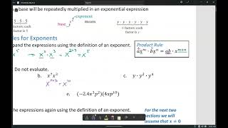 Alg II  51 Part 1  Exponents Product Rule Quotient Rule [upl. by Adelaida]